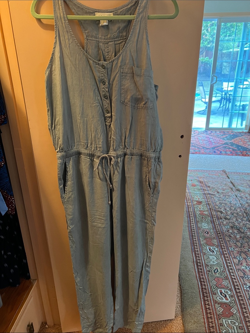 cloth & stone sage green tencel Sleeveless Drawstring Jumpsuit